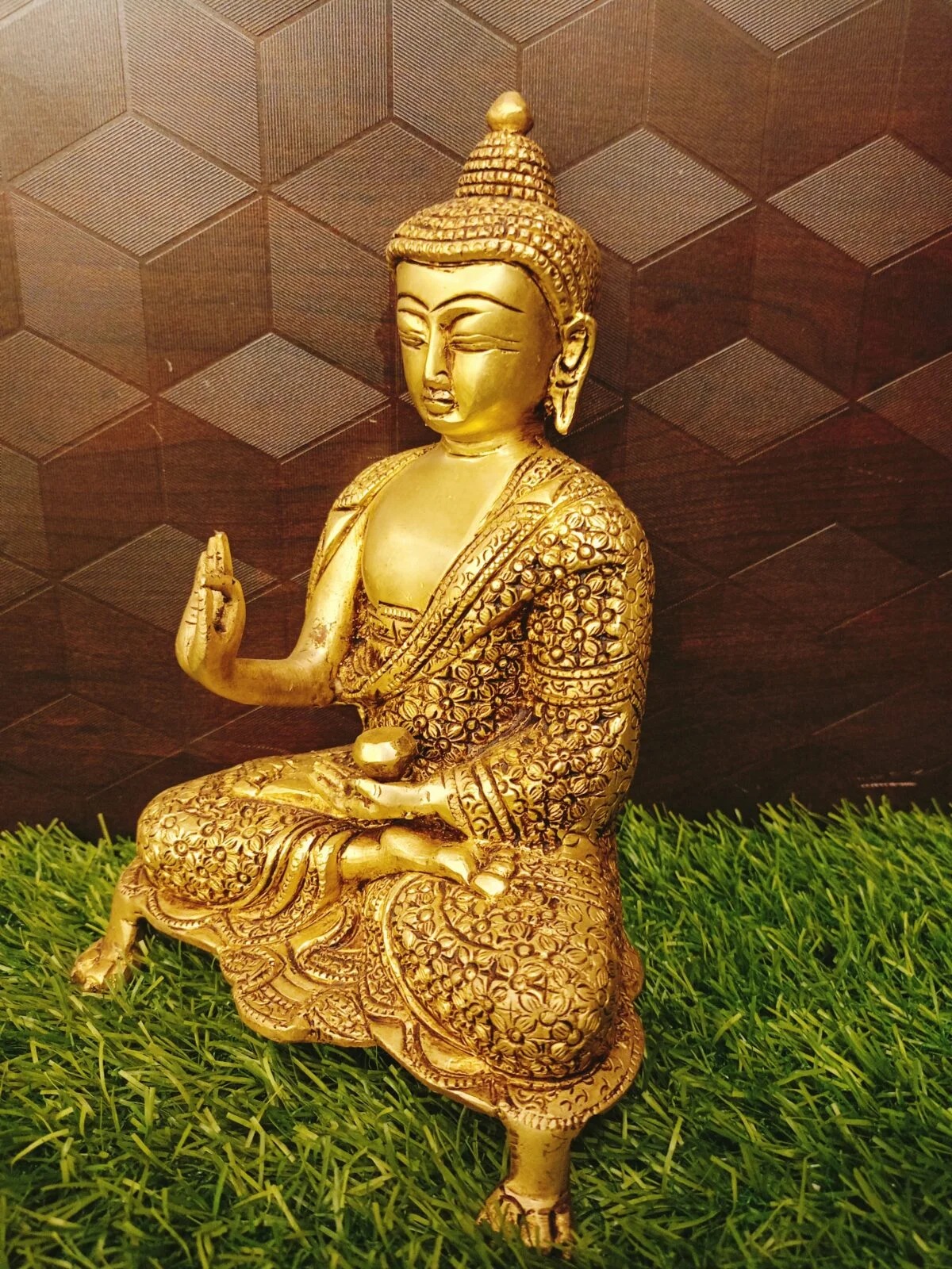 Brass Designer Buddha Idol 9″ , Pure & Antique