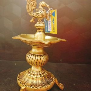 Brass Cup Shape Kuthuvilaku | Five Face Pure Brass Kuthuvilaku With Annam 8″