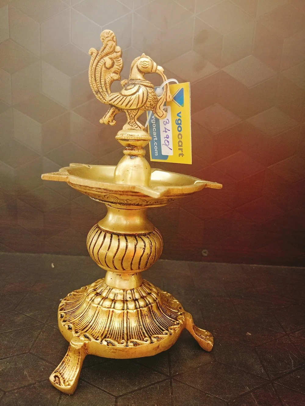 Brass Cup Shape Kuthuvilaku | Five Face Pure Brass Kuthuvilaku With Annam 8″