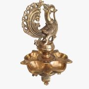 Brass Peacock Five Face Diya Idol , Pure & Antique 11″