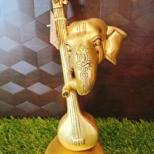 Brass Morden Ganesha Statue Playing Veena 12″