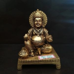 Brass Kuberar sitting on a Base Idol- 5″