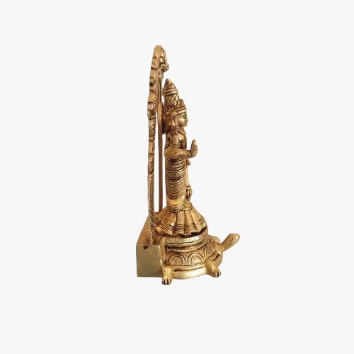 Brass Vishnu Standing On Tortoise Idol- 8.2″