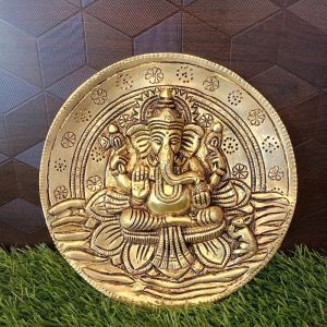 Brass Ganesha Round Wall Hanging