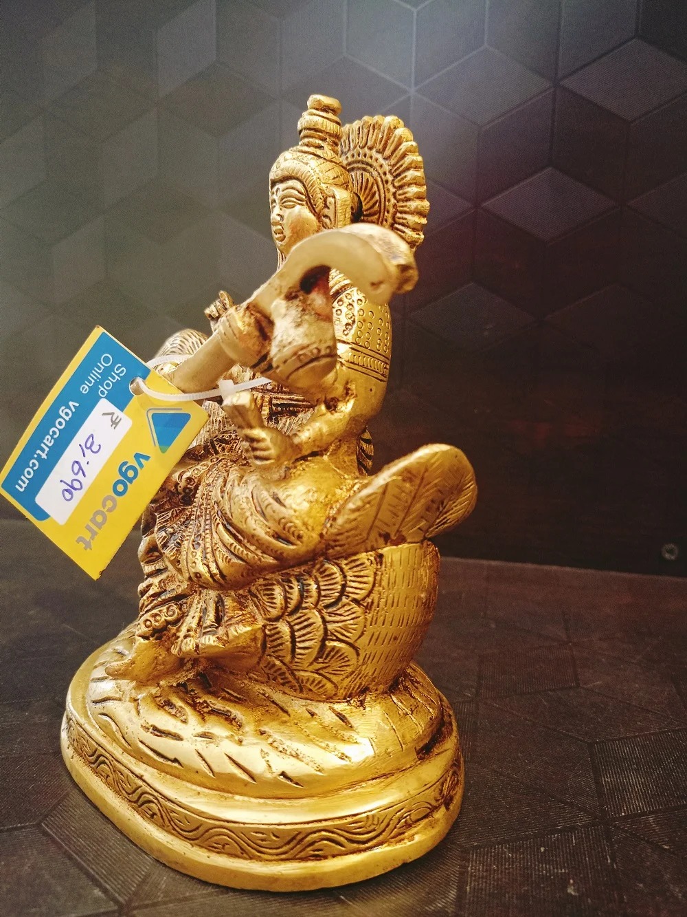 Brass Goddess Maa Saraswathi Sitting On Annam Statue 7” Inches