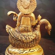 Brass Goddess Maa Saraswathi Sitting On Annam Statue 7” Inches