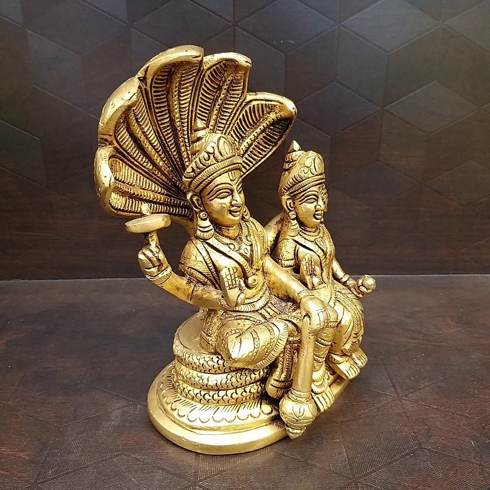 Brass Lord Vishnu and Lakshmi on Snake or Sheshnag Idol- 6.5″