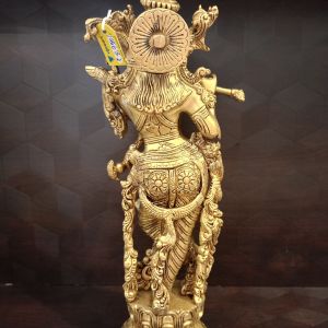 Brass Well Designed Krishna Idol , Antique Finish 14″