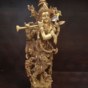 Brass Well Designed Krishna Idol , Antique Finish 14″