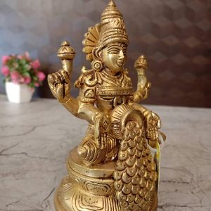 Brass Lakshmi with Coin Pot , Golden Finish Idol 6″