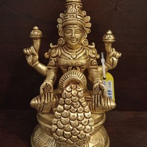 Brass Lakshmi with Coin Pot , Golden Finish Idol 6″