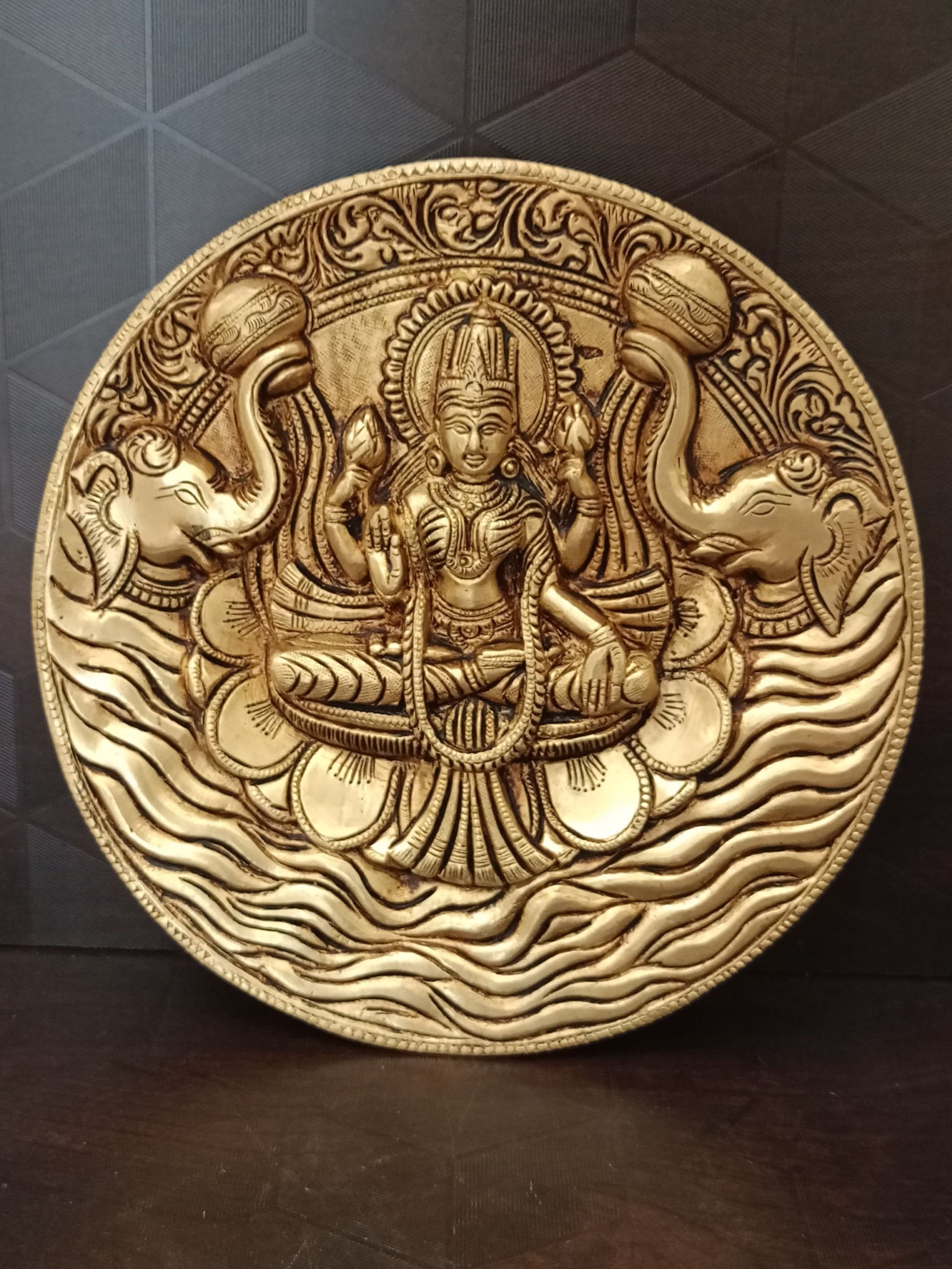 Brass Gajalakshmi Plat Wall Mount 7.5″ ,