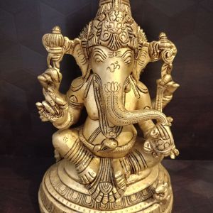 Brass Base Ganesha Statue 11″ , Pure & Antique