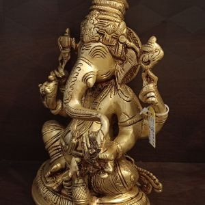 Brass Well Designed Ganesha , Pure & Antique 9″