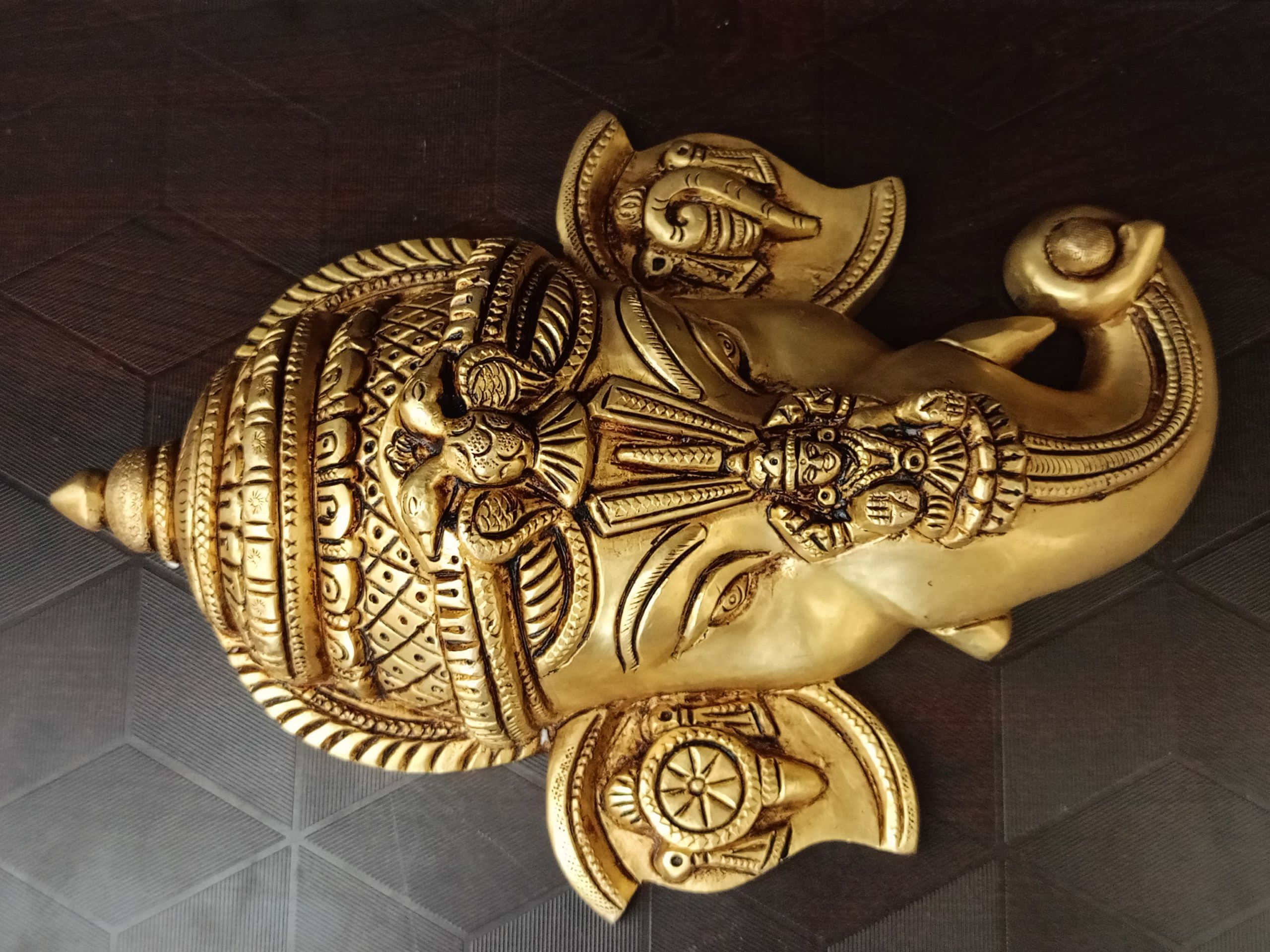 Brass Ganesha Face wirh Lakshmi Wall Mount 9″