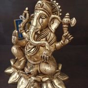 Brass Lotus Base Ganesha Idol , Pure & Antique