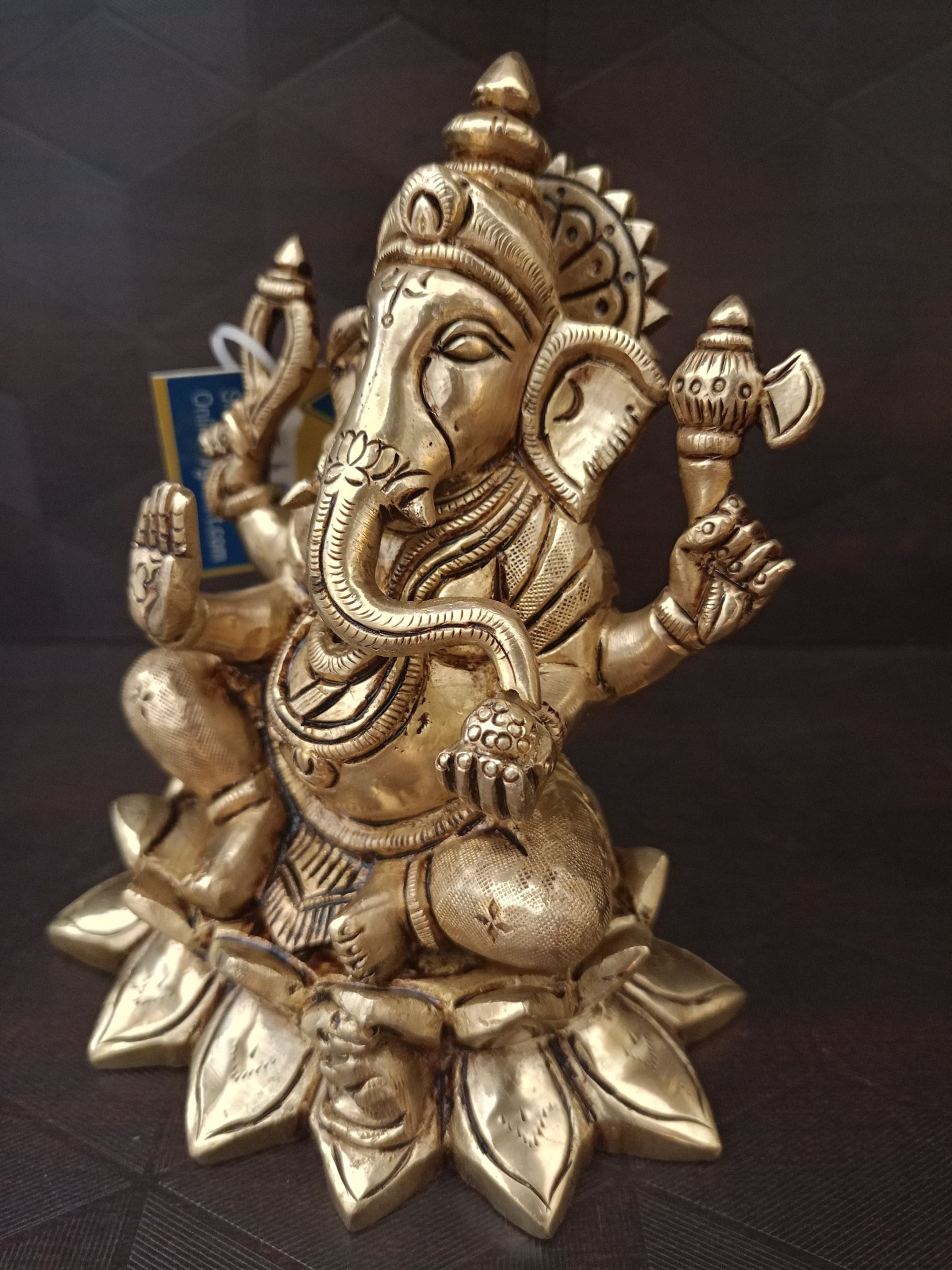 Brass Lotus Base Ganesha Idol , Pure & Antique