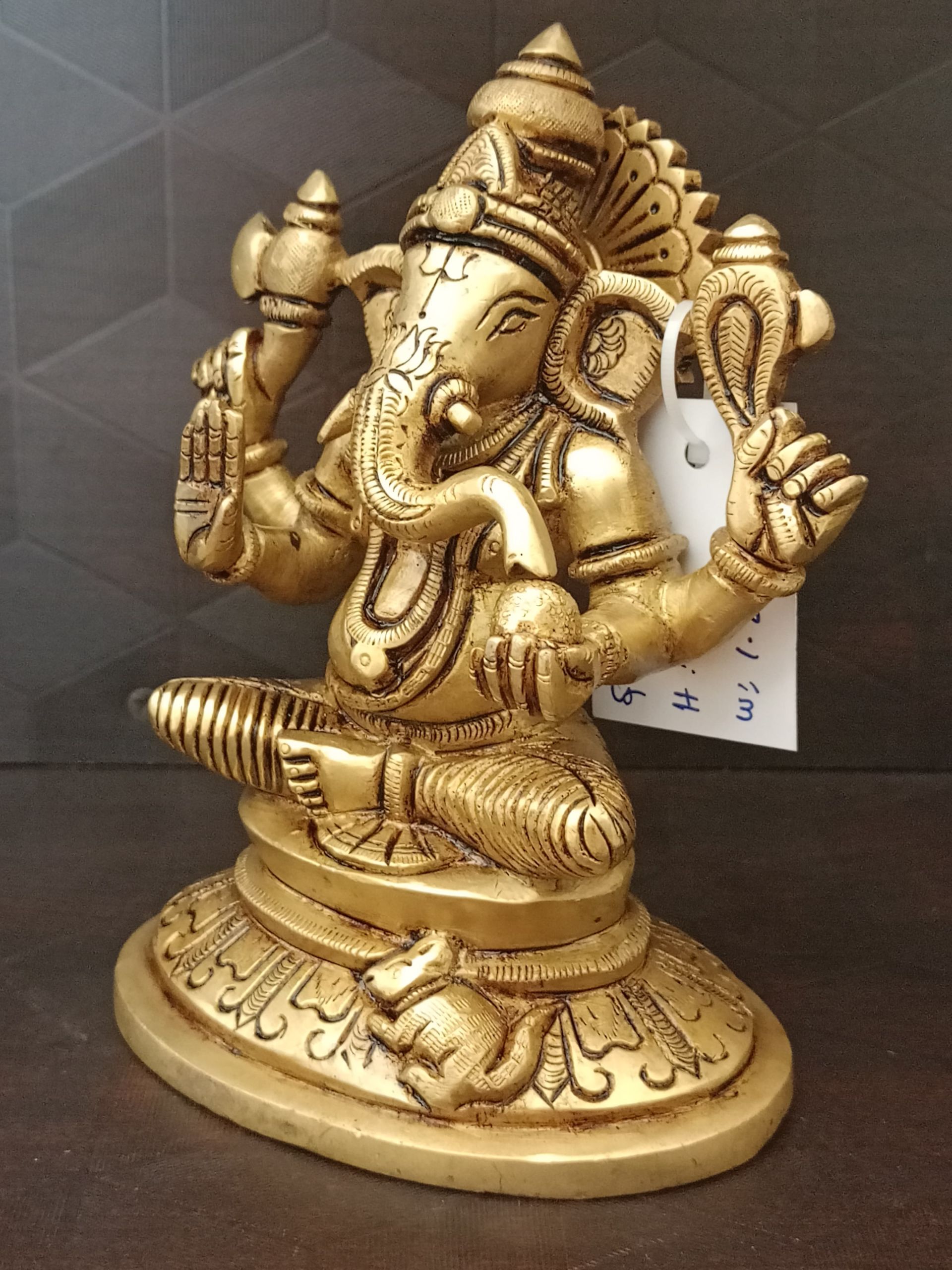 Brass Oval Base Ganesha Statue , Pure & Antique 6″