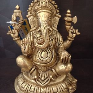 Brass Round Base Sitting Ganesha Idol 6″