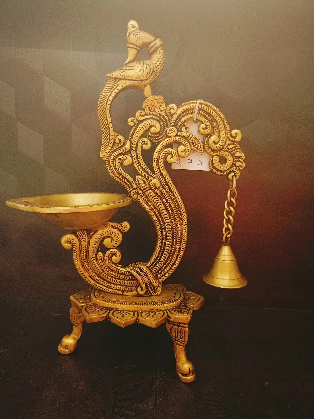 Brass Single Face Diya With Chain with Hanging Bell “