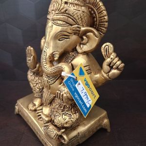 Brass Big Base Ganesha Statue , Pure & Antique 7.5″