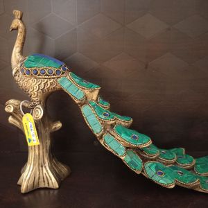 Brass Color Stone Peacock Idol , Antique