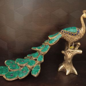 Brass Color Stone Peacock Idol , Antique