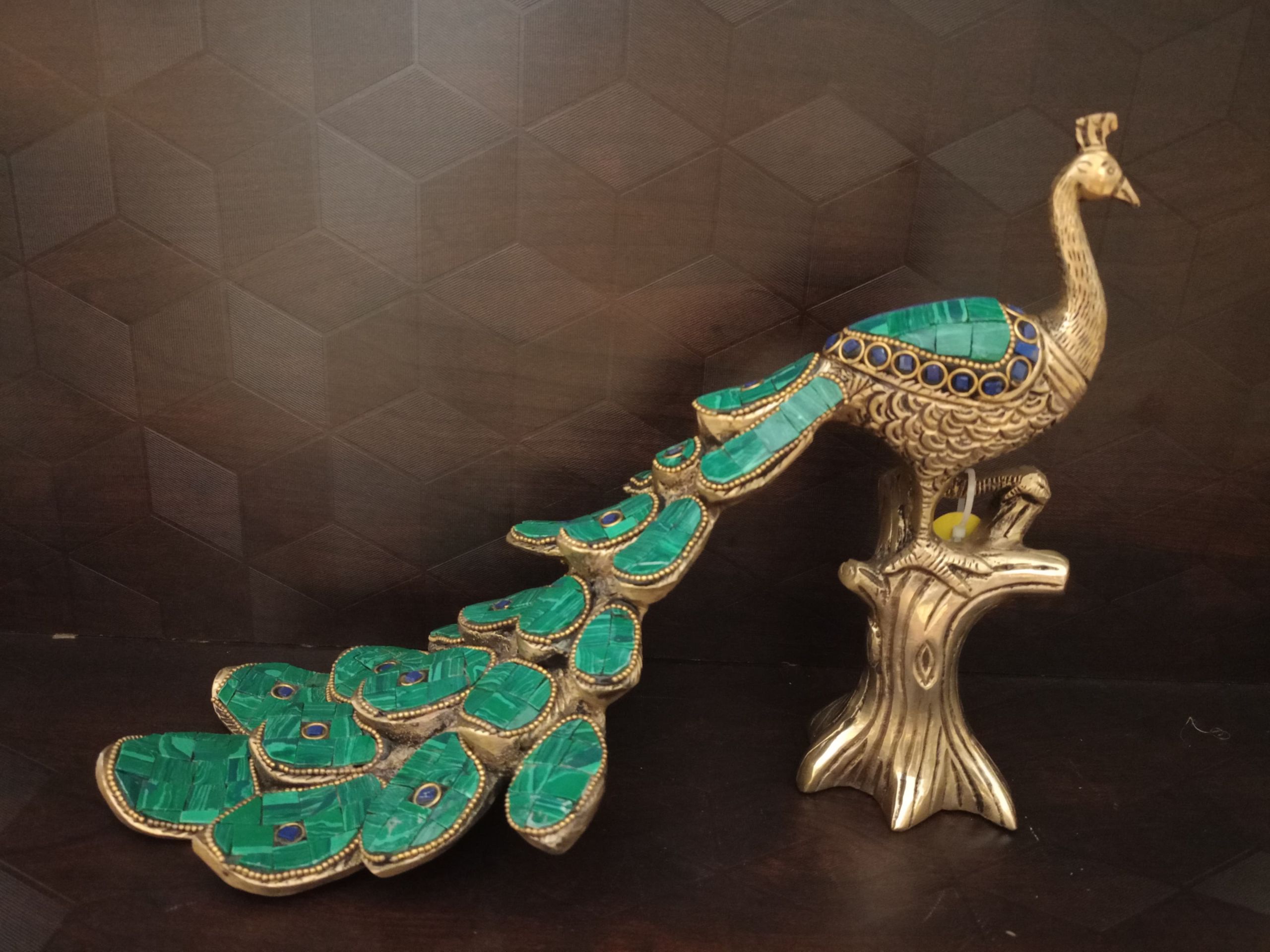 Brass Color Stone Peacock Idol , Antique