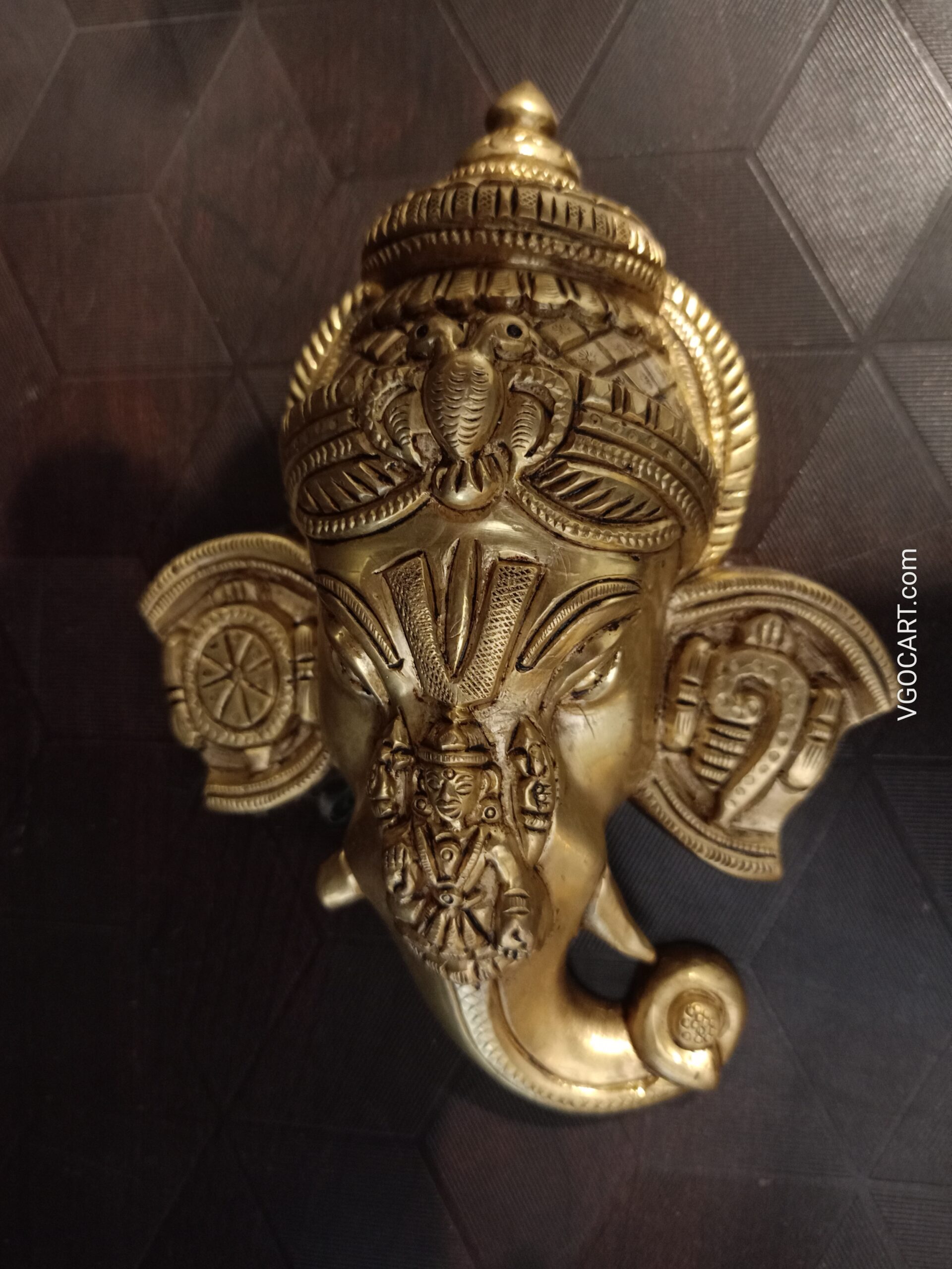oplus_0 Brass Ganesha Trunk With Lakshmi On The Face / Wall Mount 6.5" - Image 1