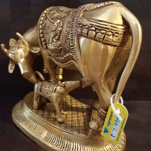 Buy Brass Cow & Calf With Lakshmi Ganesha Idol 6.5″