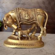 Buy Brass Cow & Calf With Lakshmi Ganesha Idol 6.5″