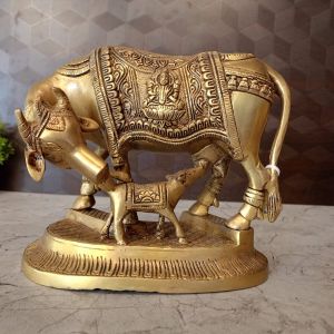 Buy Brass Cow & Calf With Lakshmi Ganesha Idol 6.5″