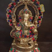 Brass Arch Stone Ganesha , Blue & Red Color For Gift, Pooja