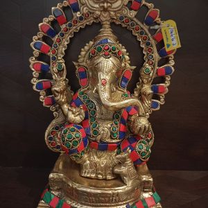 Brass Arch Stone Ganesha , Blue & Red Color For Gift, Pooja