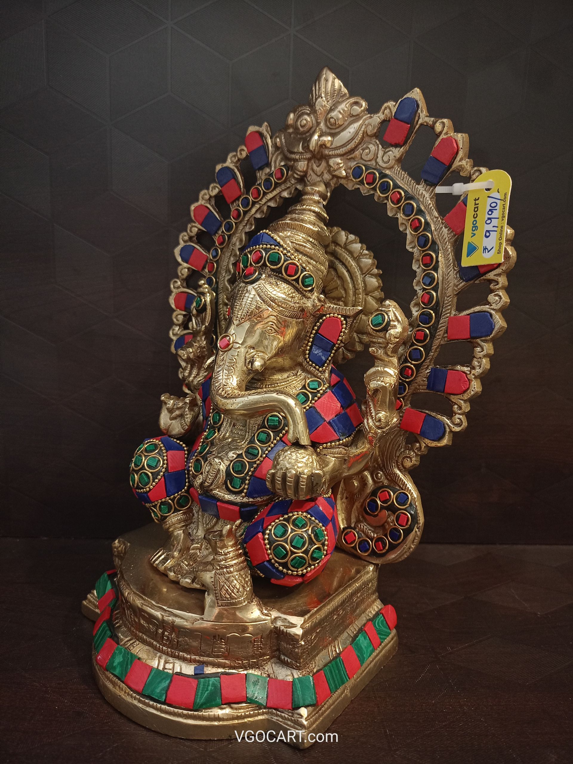 Brass Arch Stone Ganesha , Blue & Red Color For Gift, Pooja