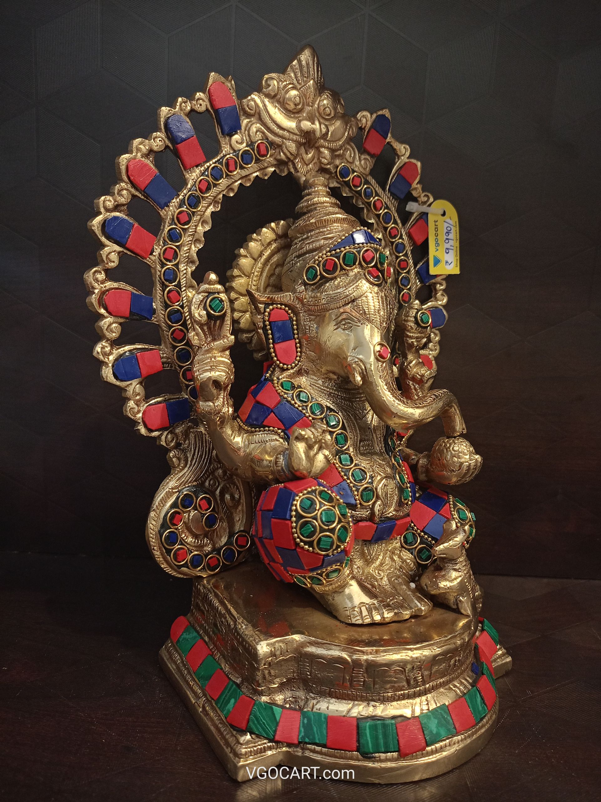 Brass Arch Stone Ganesha , Blue & Red Color For Gift, Pooja