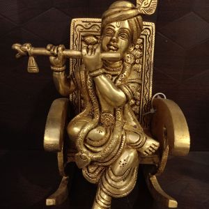 Brass Krishna Sitting On Chair 6″ For Gift Item