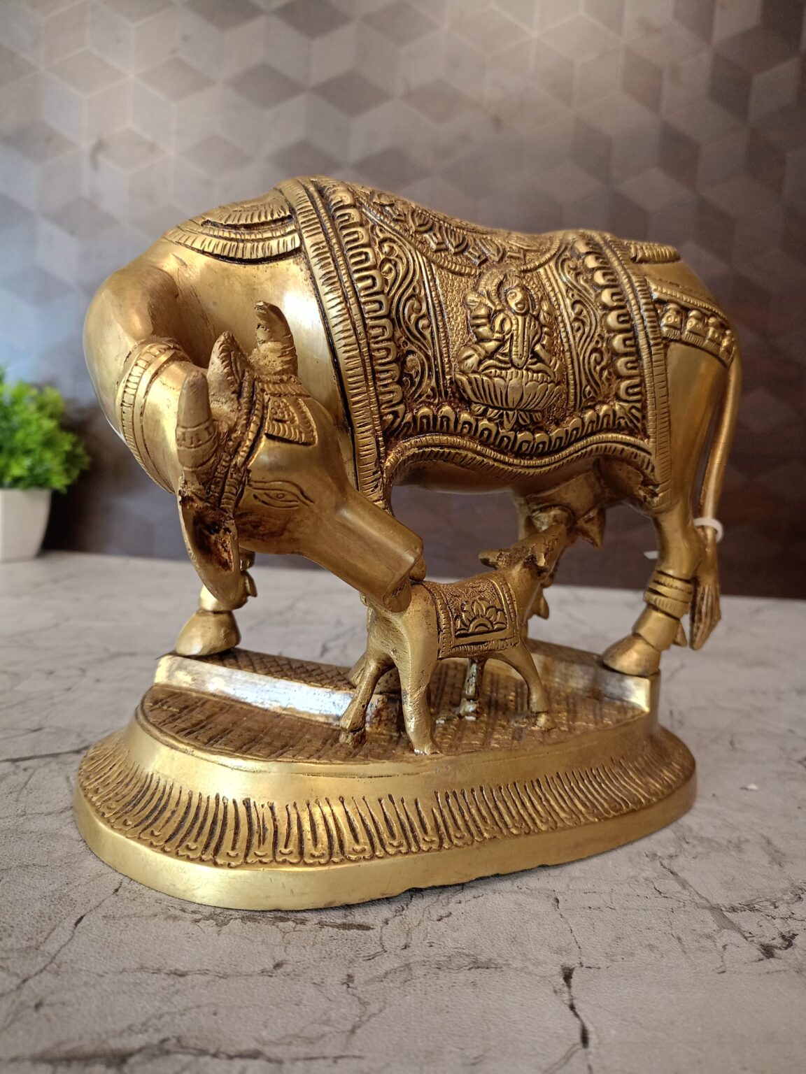 Buy Brass Cow & Calf With Lakshmi Ganesha Idol 6.5″