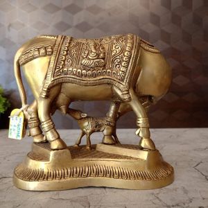 Buy Brass Cow & Calf With Lakshmi Ganesha Idol 6.5″