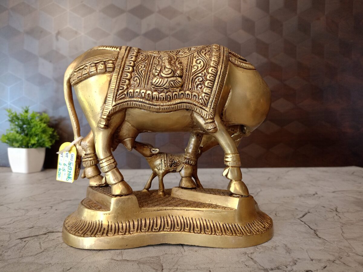 Buy Brass Cow & Calf With Lakshmi Ganesha Idol 6.5″