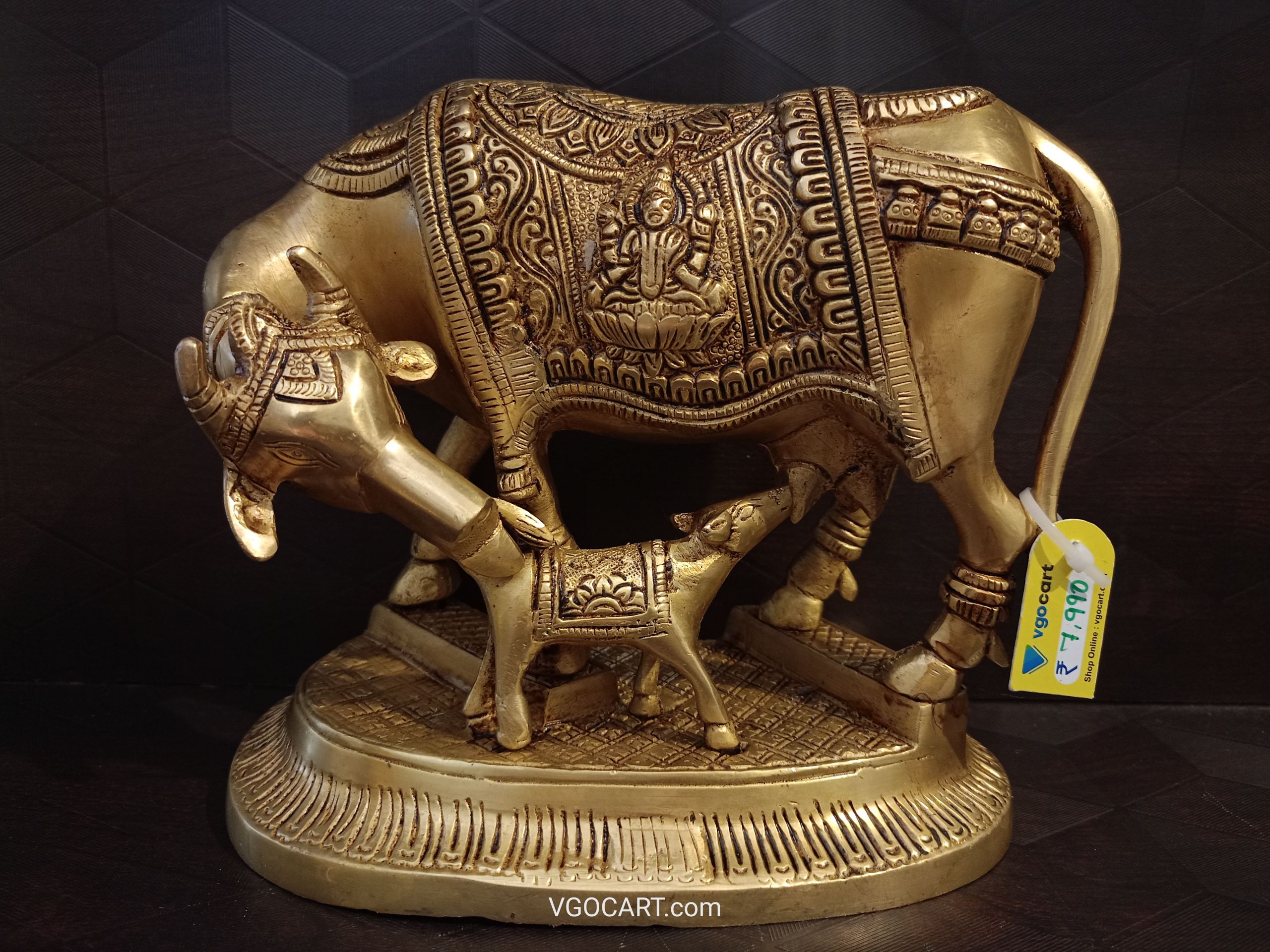 Buy Brass Cow & Calf With Lakshmi Ganesha Idol 6.5″