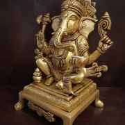 Buy Brass Ganesha Sitting On Chowki Stand 10″ , Pure & Antique