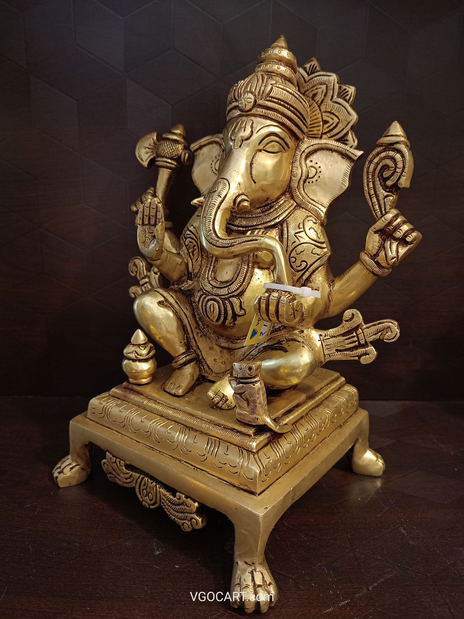 Buy Brass Ganesha Sitting On Chowki Stand 10″ , Pure & Antique