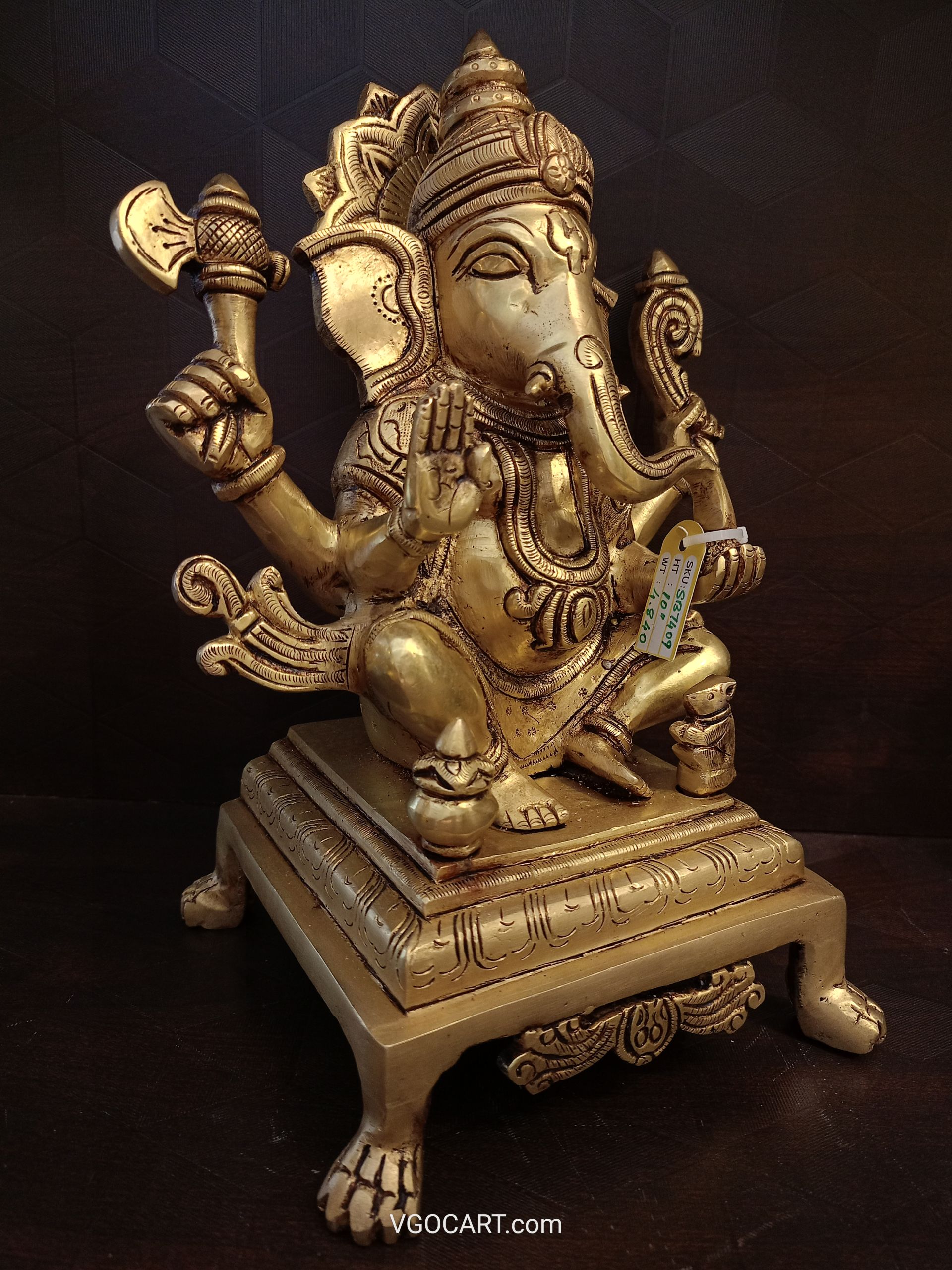 Buy Brass Ganesha Sitting On Chowki Stand 10″ , Pure & Antique