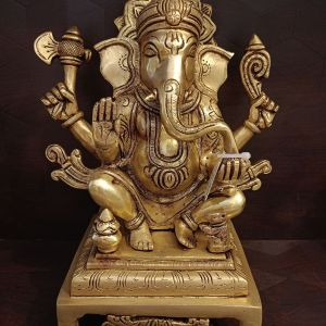 Buy Brass Ganesha Sitting On Chowki Stand 10″ , Pure & Antique