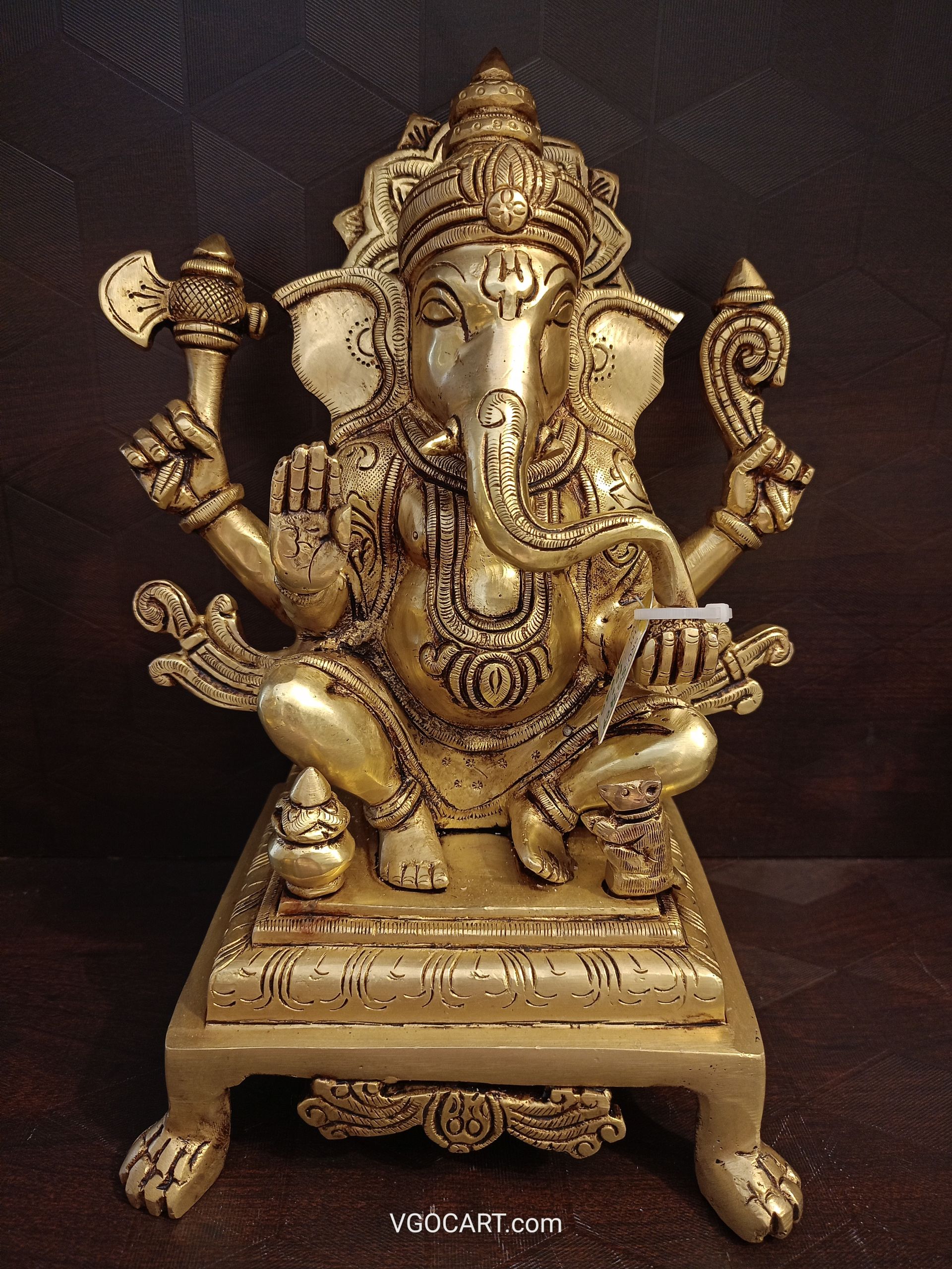 Buy Brass Ganesha Sitting On Chowki Stand 10″ , Pure & Antique