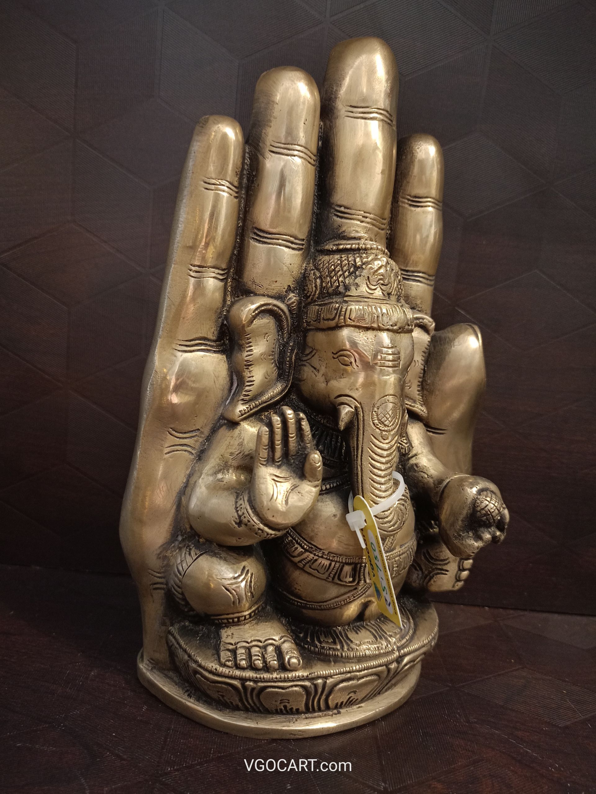 Ganesh in hand, made of brass, antique piece, rare design, collector’s Decorative Showpiece 9″