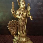 Brass Murugan With Peacock Statue 19″