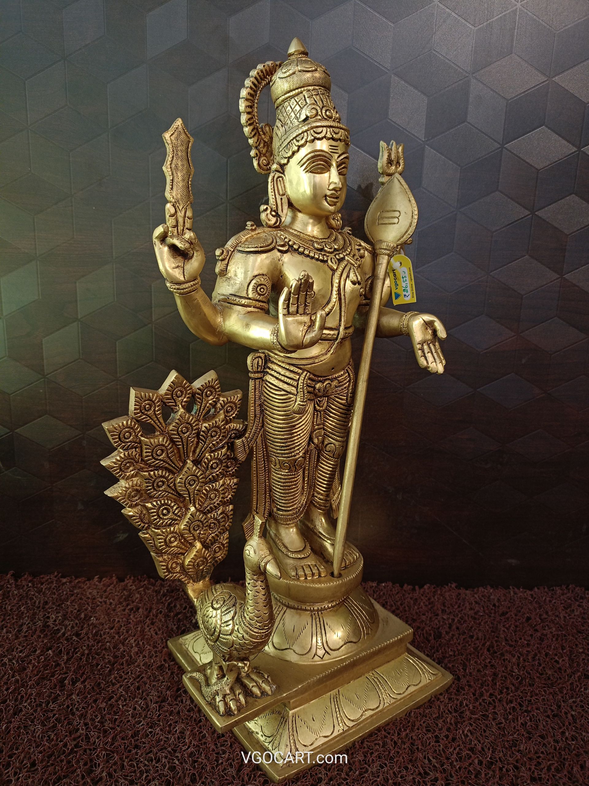 Brass Murugan With Peacock Statue 19″