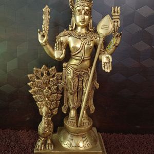 Brass Murugan With Peacock Statue 19″